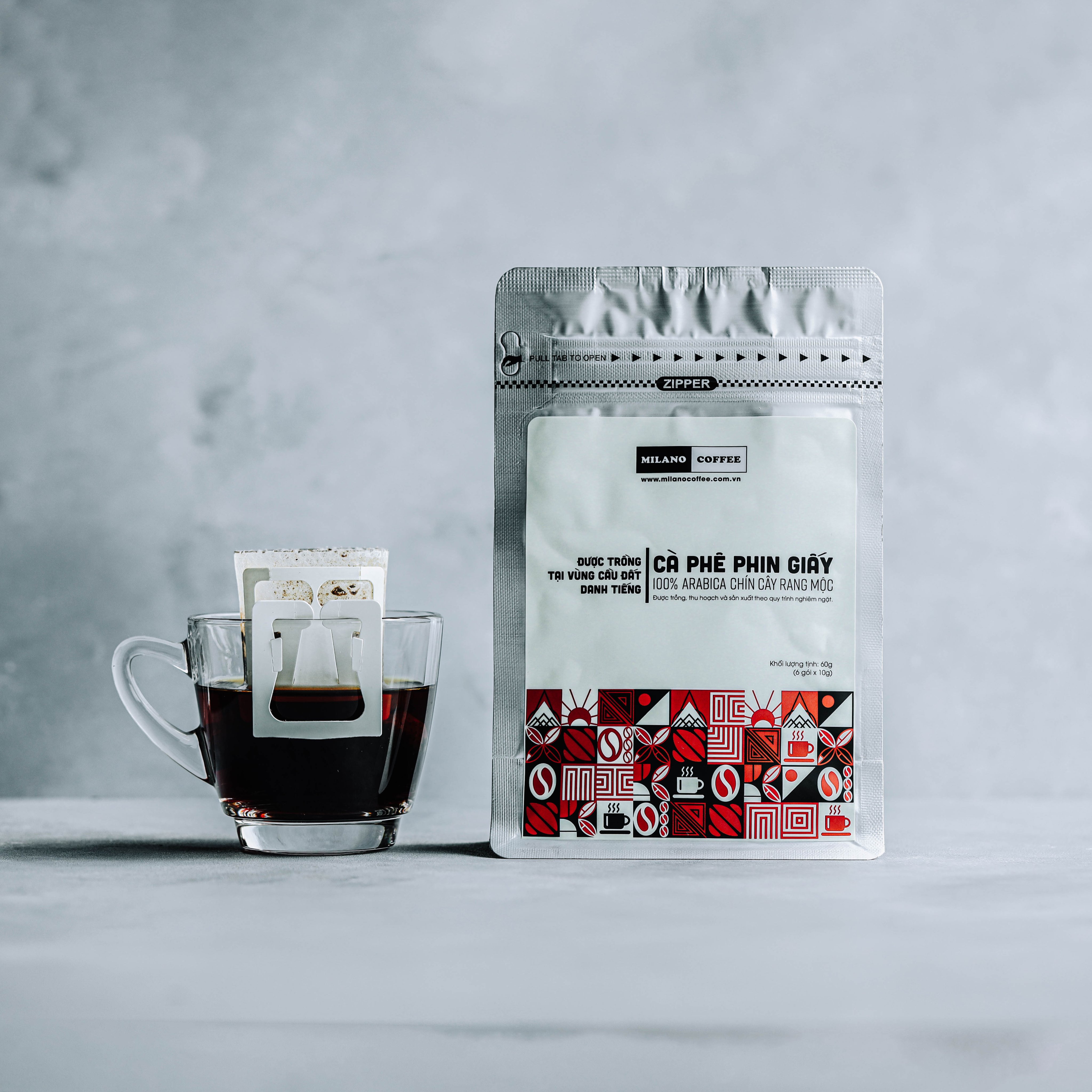 Cà phê phin giấy Arabica chín cây rang mộc Milano Coffee