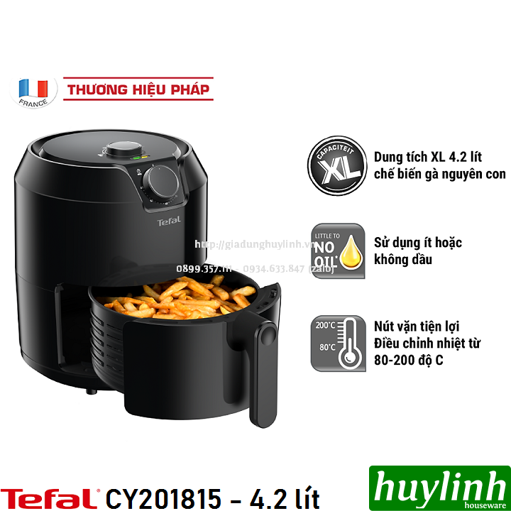 Nồi chiên không dầu Tefal EY201815 - dung tích 4.2 lít - công suất 1500W - Thương hiệu Pháp - Hàng chính hãng