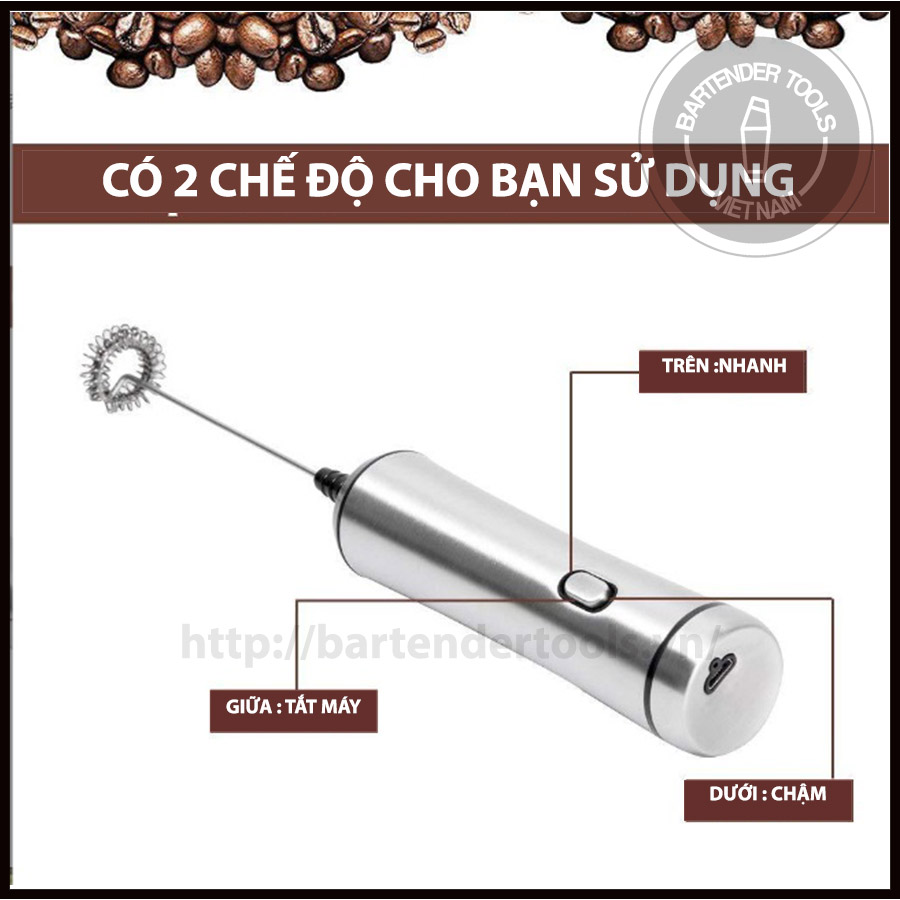 Máy đánh bọt  thân inox có giá đỡ (sạc usb)