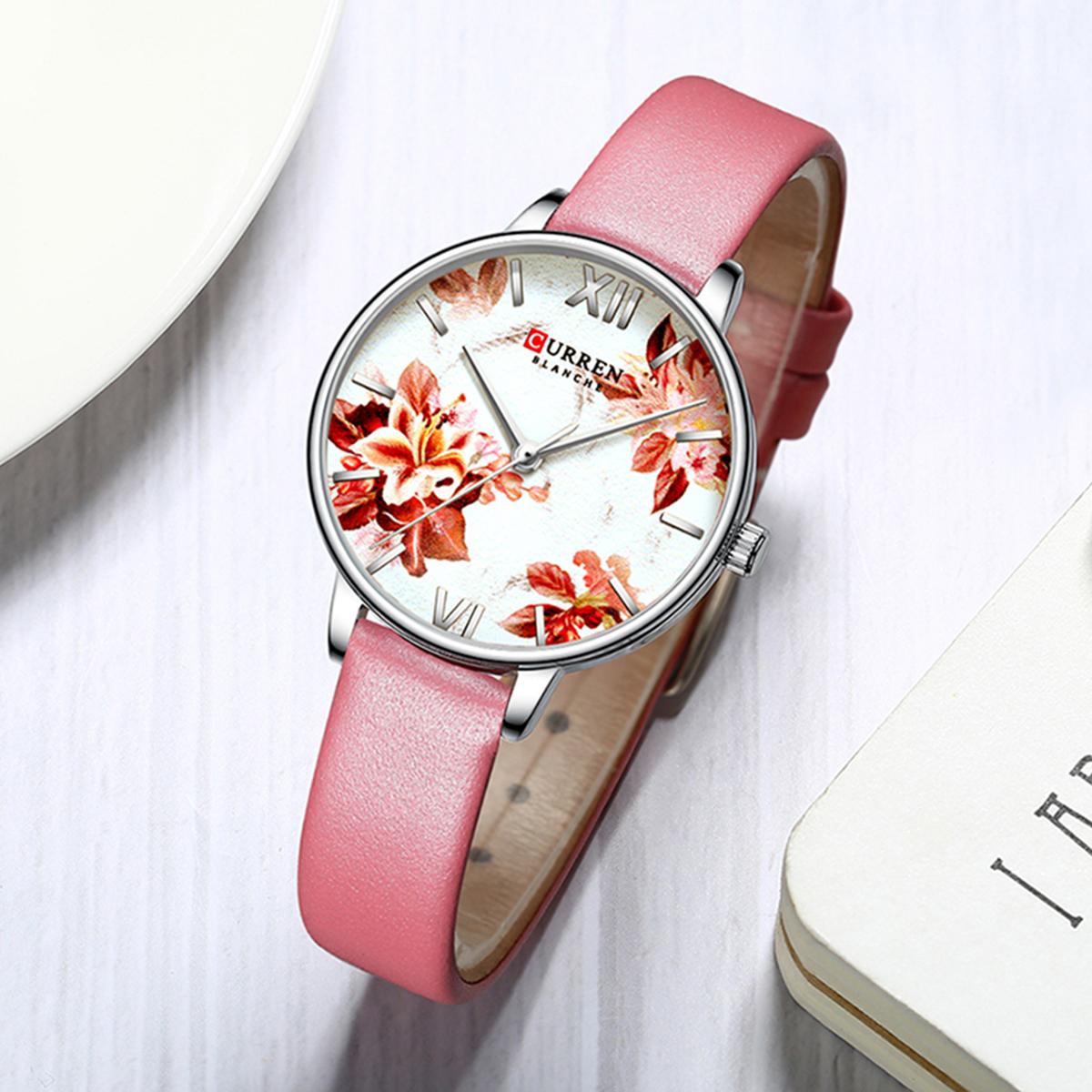 Đồng hồ Quartz Nữ Mặt số hoa Thanh lịch Tinh tế 3ATM Chống thấm nước CURREN 9060