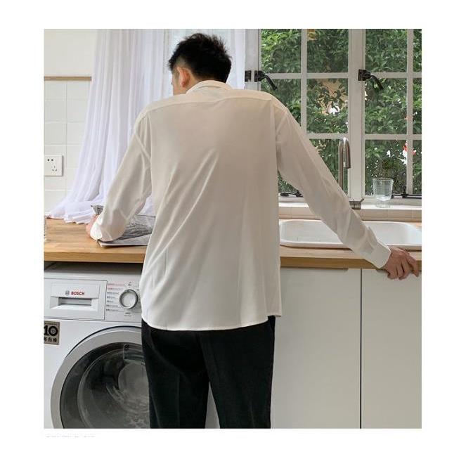 Áo Sơ Mi nam lụa trơn Cao Cấp không nhăn kiểu giấu cúc Đen Trắng Nâu Xám - form đẹp vừa ôm ,suông rộng công sở Hàn Quốc