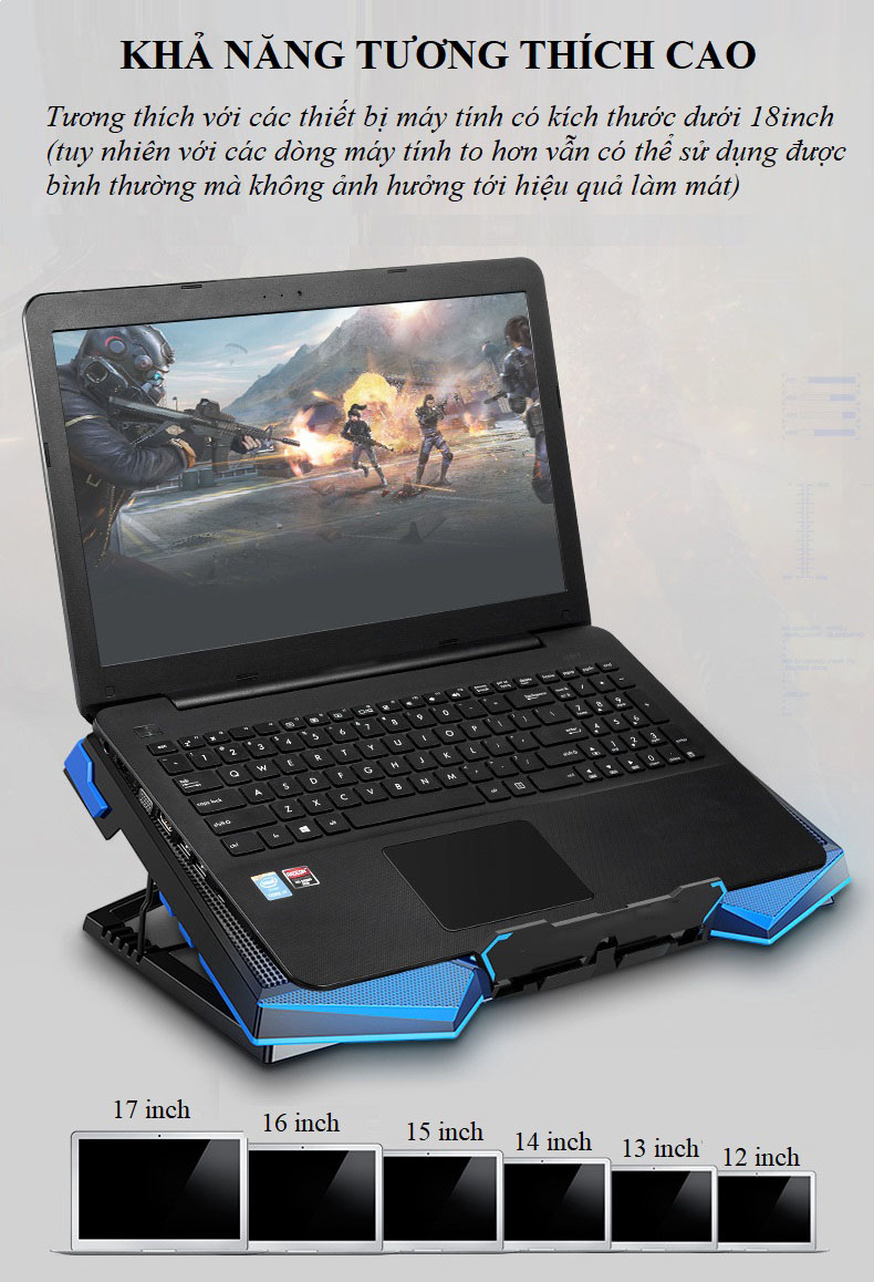 Đế Tản Nhiệt 5 Quạt Tản Nhiệt 17 Inch 2 Cổng Usb P9.1