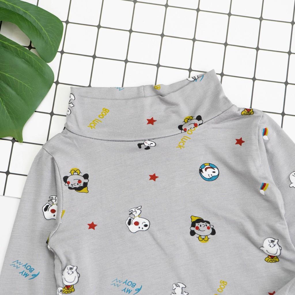 Bộ dài tay cổ cao 3p in hình gấu Panda thun lạnh cho bé