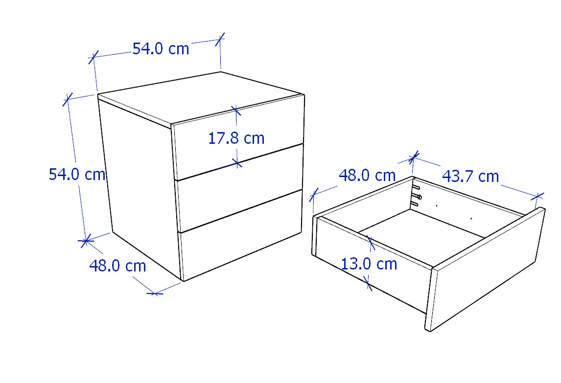 NOVA, Tủ táp đầu giường 3 ngăn kéo cở nhỏ DRA_032, 54x48x54cm