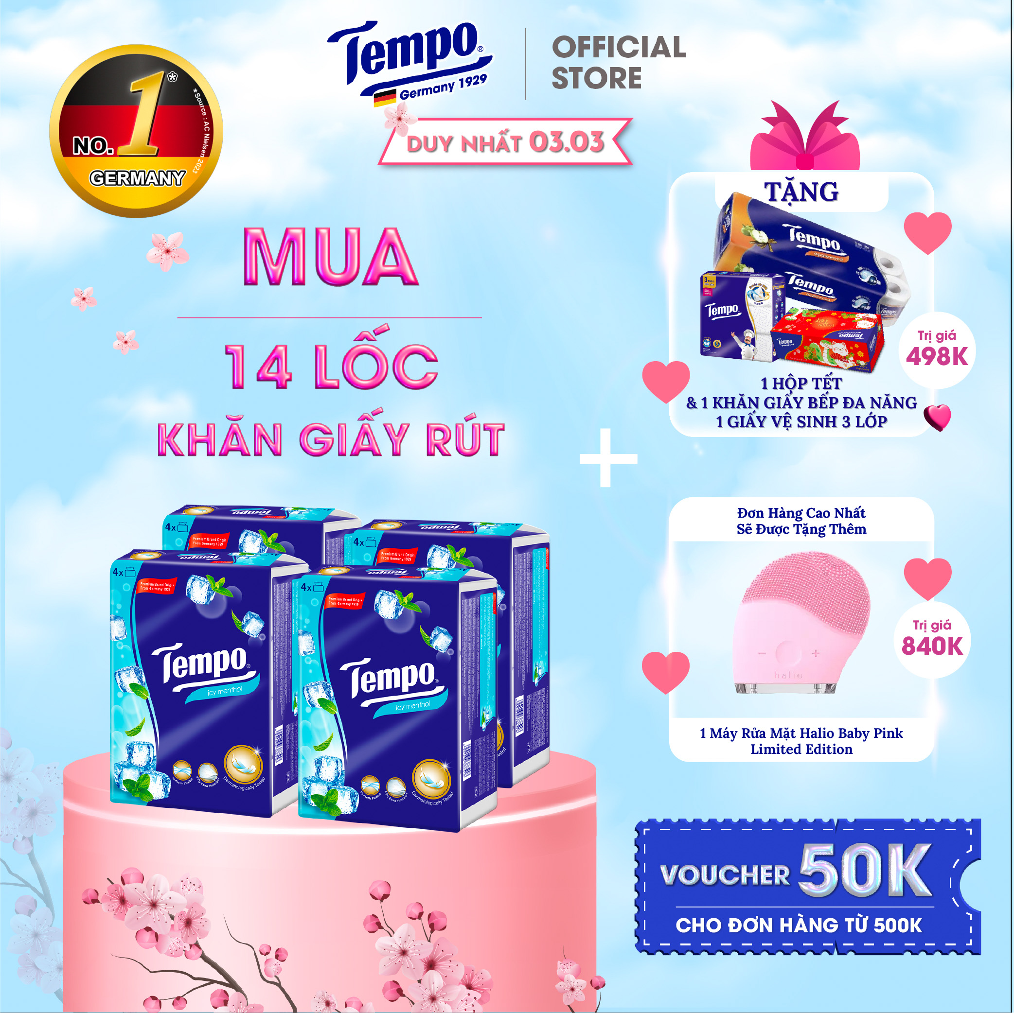 [MUA 14 LỐC TẶNG 1 LỐC GVS 3 LỚP VÀ 1 LỐC GVS 3 LỚP + 1 BĂNG ĐÔ THỎ + 1 CHAI NIVEA] Khăn Giấy Rút Tempo 4 Lớp Bền Dai Thương Hiệu Đức