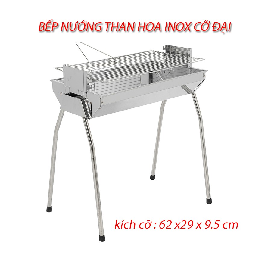 Bếp nướng than hoa Inox cỡ Đại, Chiều cao vỉ thay đổi GS915. Tặng kẹp nướng inox