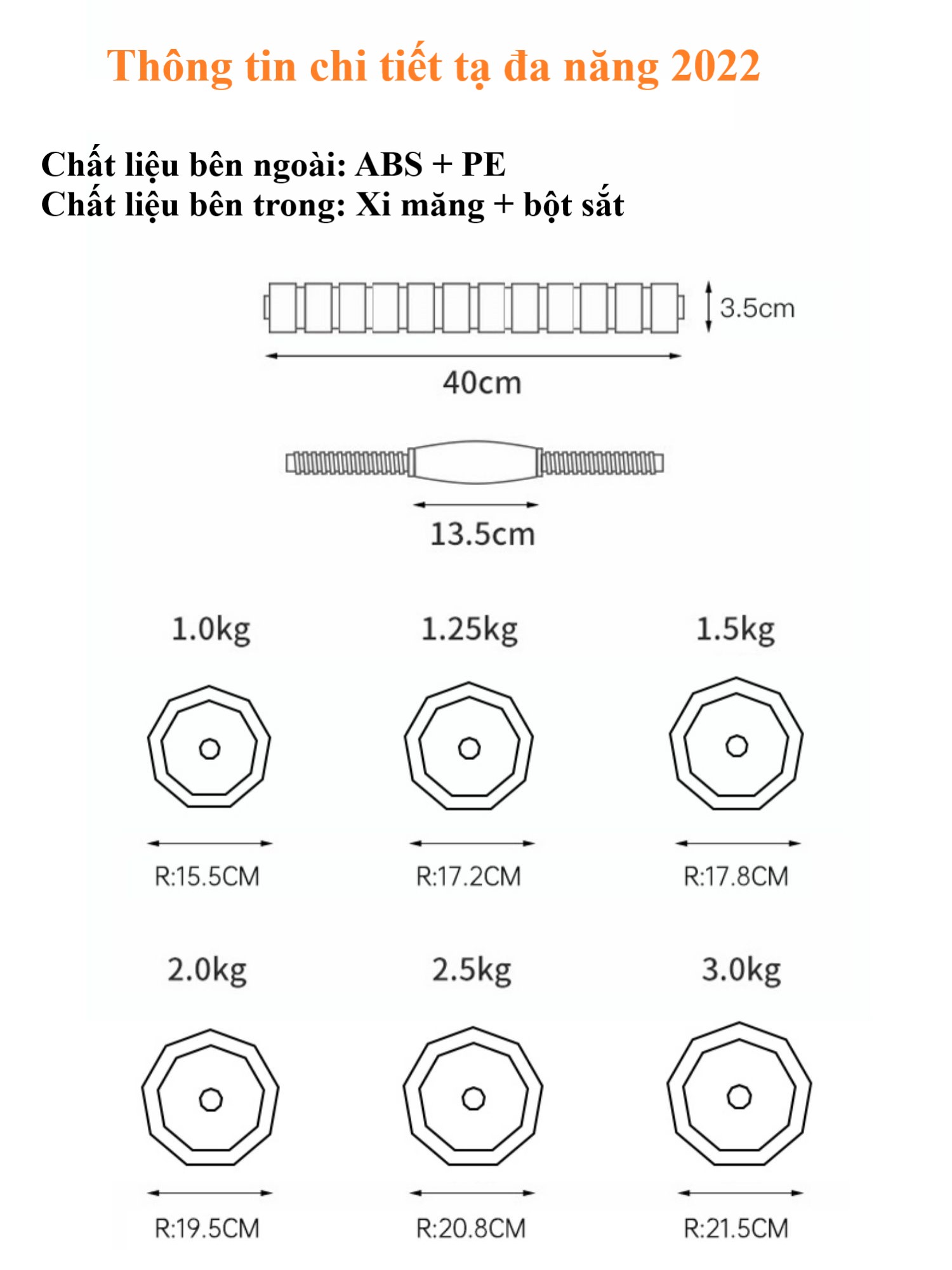 Tạ Tay + Tạ Đẩy kết hợp (2 in 1) chất liệu sắt- Loại 20KG