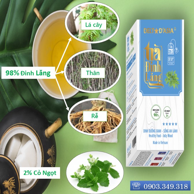 TRÀ ĐINH LĂNG HỘP – Delta D'Asia Phục hồi cơ thể, ăn ngon, ngủ tốt (25 túi x 1,5 g)