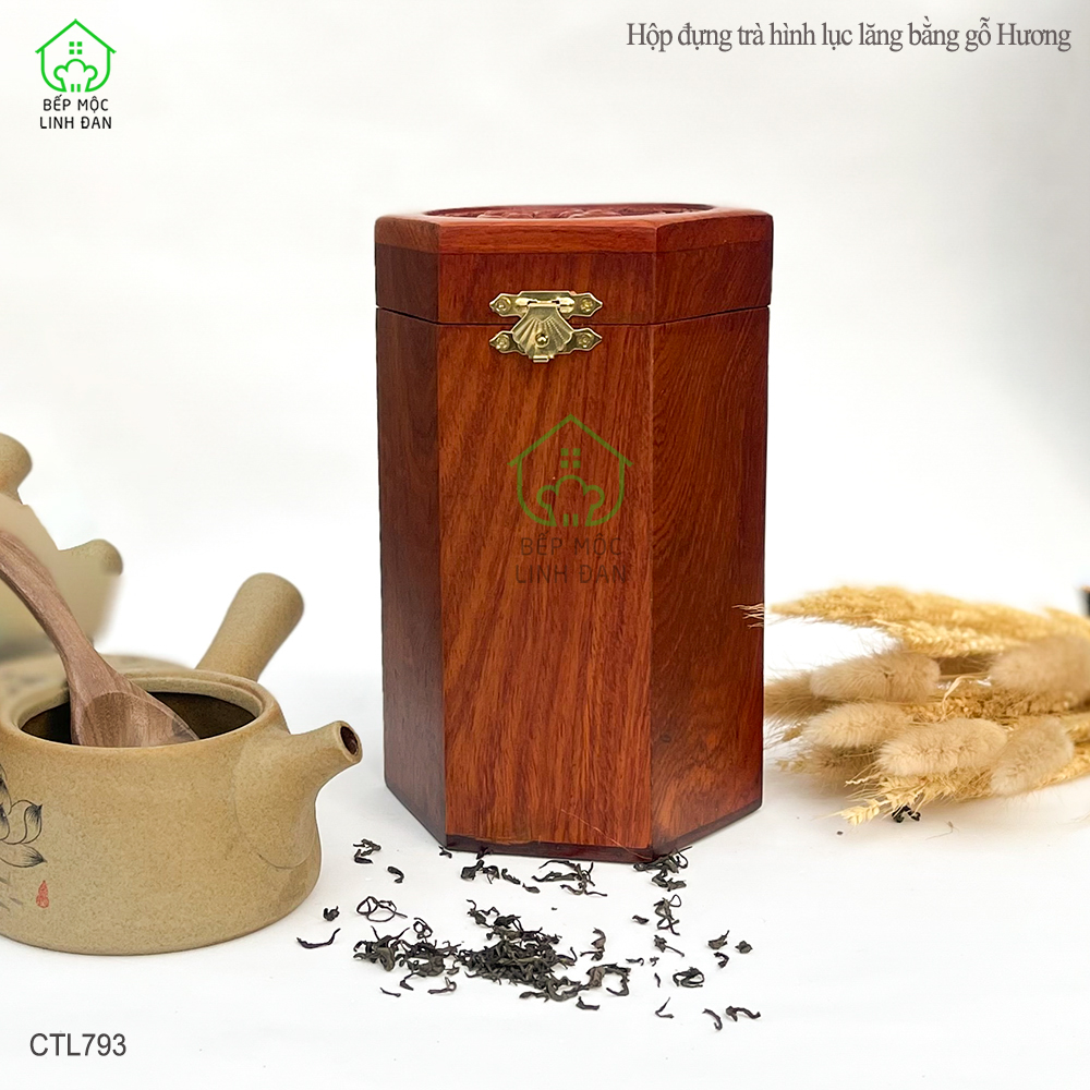 Hộp Đựng Chè Bằng Gỗ Hương HAHANCO Chạm Khắc Nổi Chữ Phúc