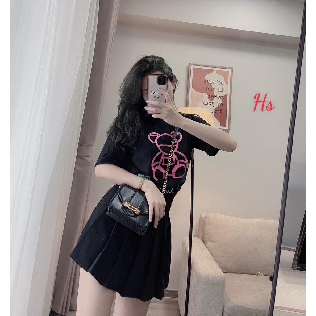 Áo Phông Hàn Quốc Pink Bear Dáng Rộng Ngắn Tay Siêu Đáng Yêu 2 Màu Unisex
