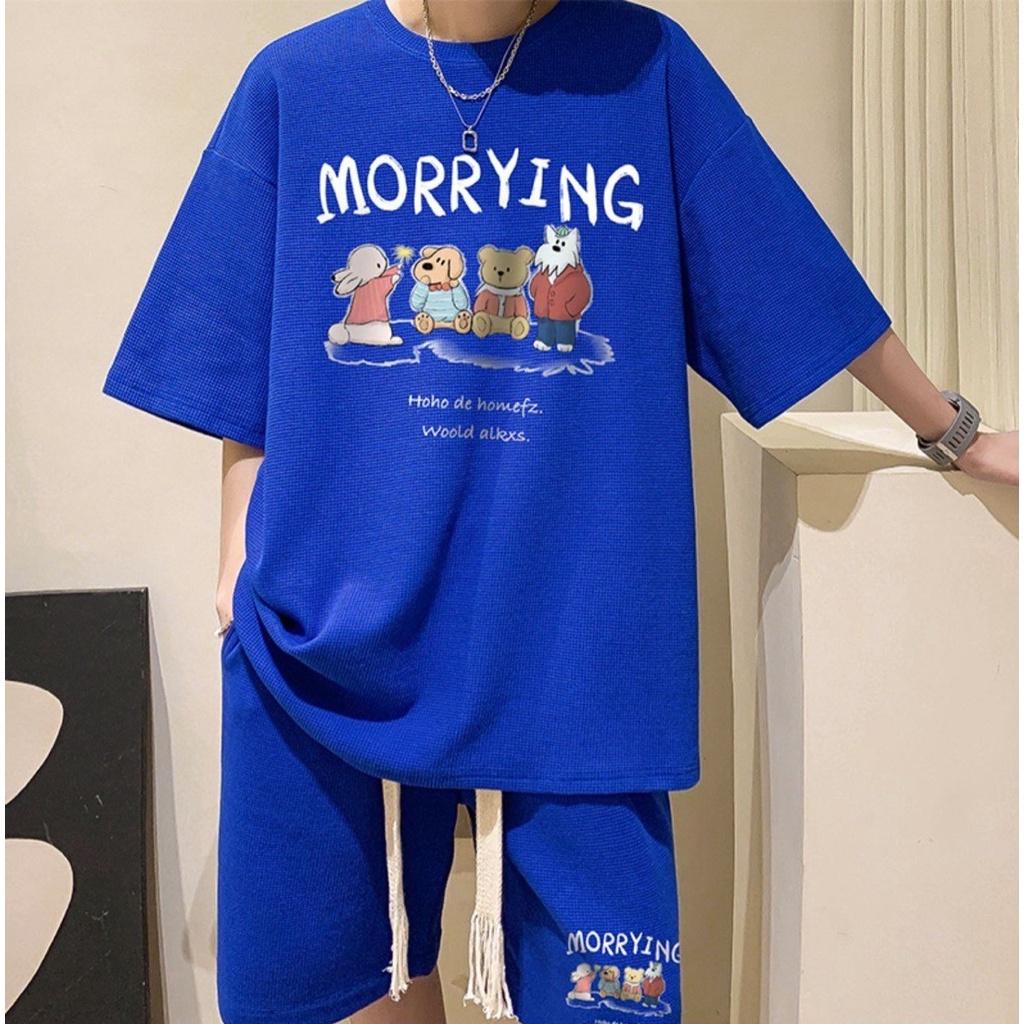 Bộ quần áo xốp MORRYING nam nữ cộc tay chất cotton xốp thái mềm mịn thoáng mát mặc nhà đi chơi phong cách hot 2023