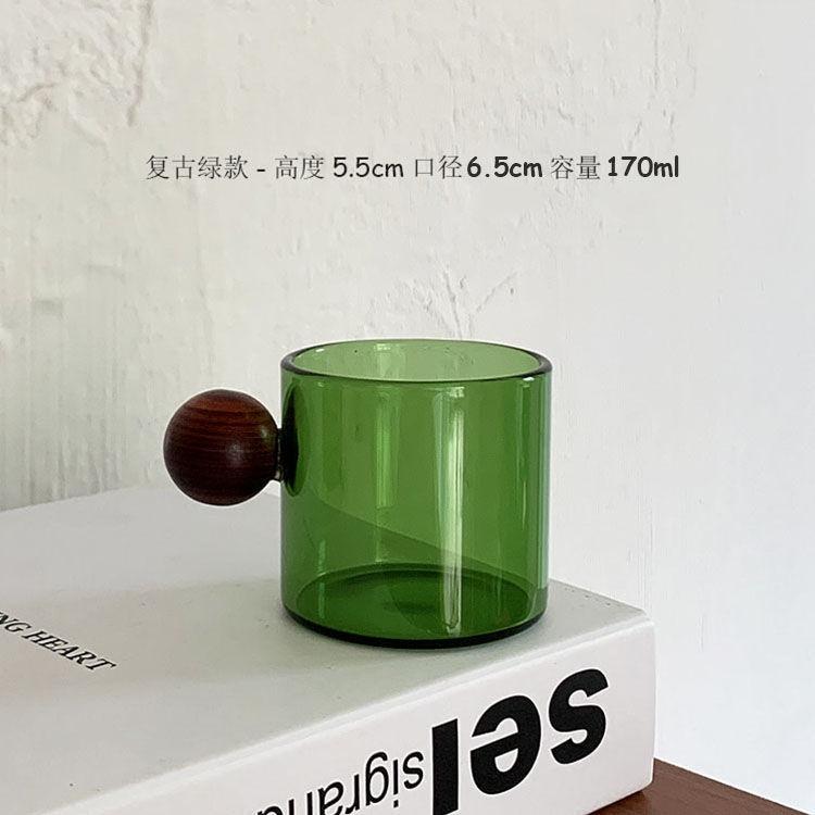 Cốc Thủy Tinh Uống Sữa/Cà Phê Có Tay Cầm Bằng Gỗ Phong Cách Nhật Bản