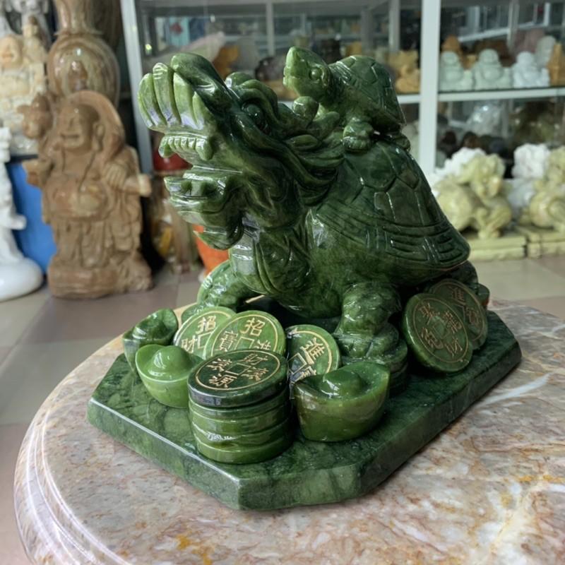 Tượng Long Quy cõng con phong thủy đá ngọc Ấn Độ - Dài 22 cm