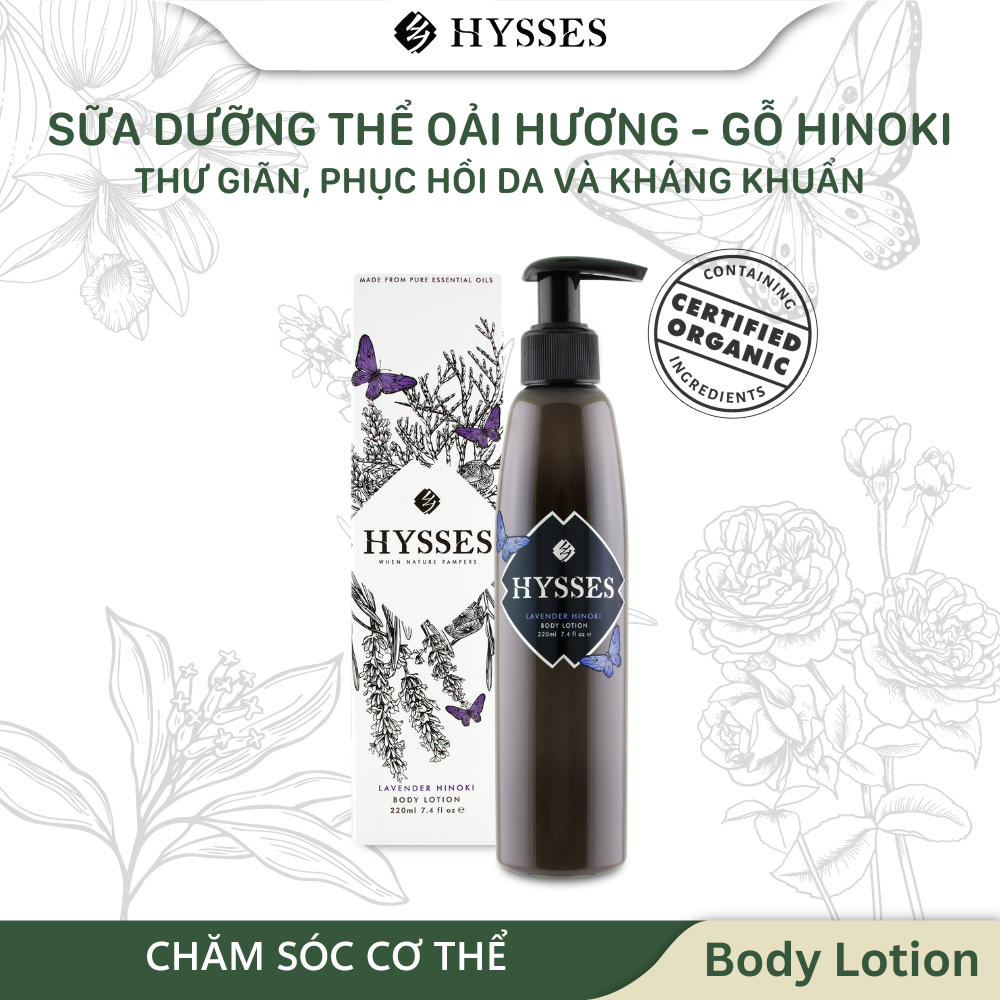 Sữa Dưỡng Thể Cao Cấp Hysses Body Lotion Kháng Khuẩn, Làm Ẩm và Dịu Da, Hồi Phục Hàng Rào Bảo Vệ Da Với Tinh Dầu Oải Hương và Gỗ Hinoki Hữu Cơ Tự Nhiên