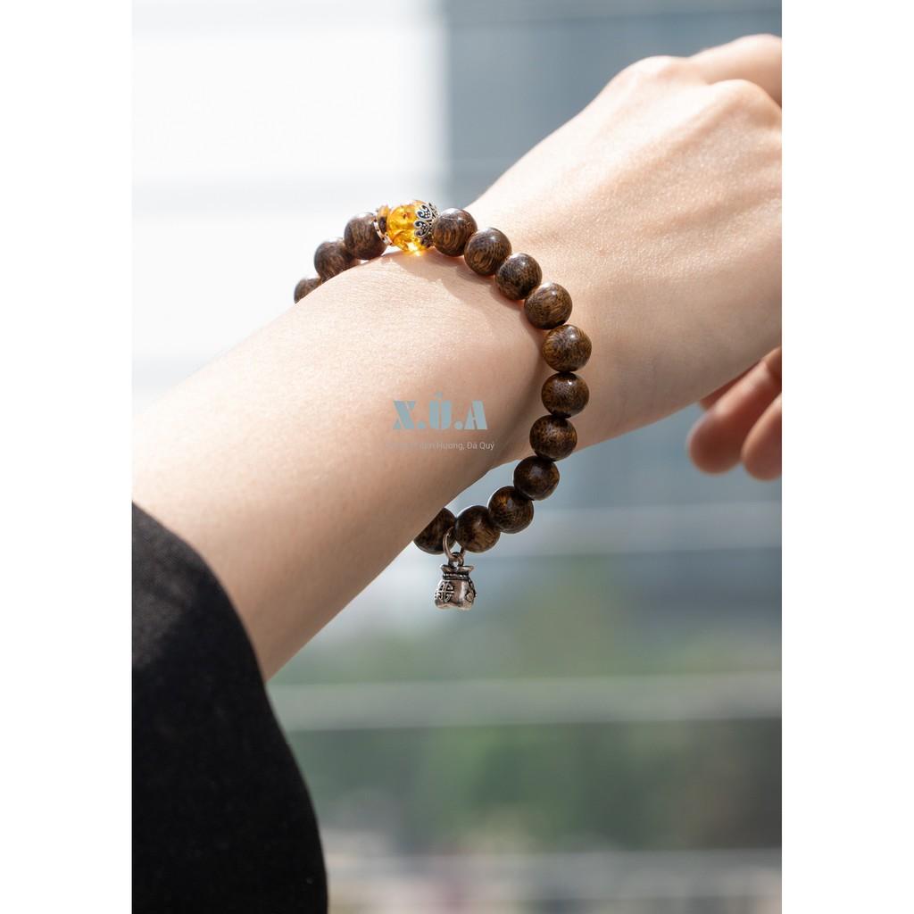 Vòng Tay Trầm Hương Đính Charm XUA104 Tuyệt Đẹp || Cầu Tài Lộc