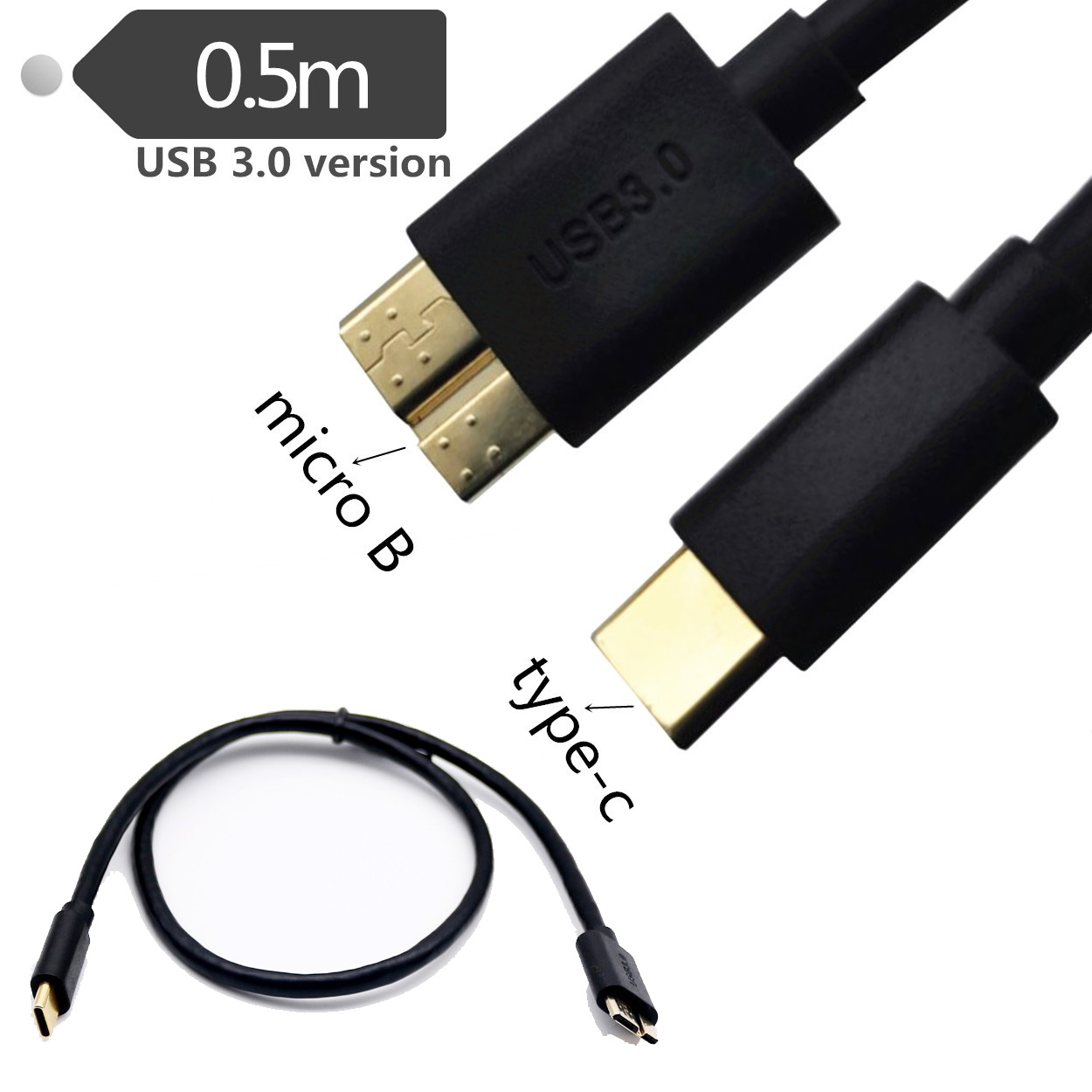 Cáp USB 3.1 Type C Sang Usb 3.0 Micro B Mạ Vàng 0.5m Dành Cho Ổ Cứng Di Động Kết Nối Macbook