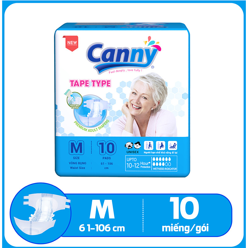 Combo 3 gói Tã Dán Người Lớn Canny Siêu Mềm, Siêu Thấm, Kháng Khuẩn Size M10, M/L10 (10miếng)
