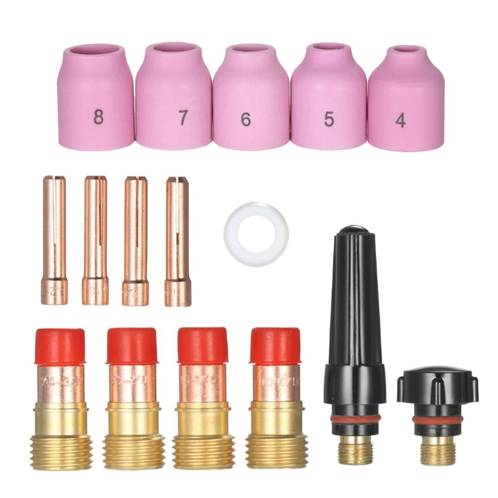 16X Hàn Tig Đèn Pin Sơ Khai Khí Ống Kính Bộ Cốc Collet Thân Vòi Phun WP 17 18 26