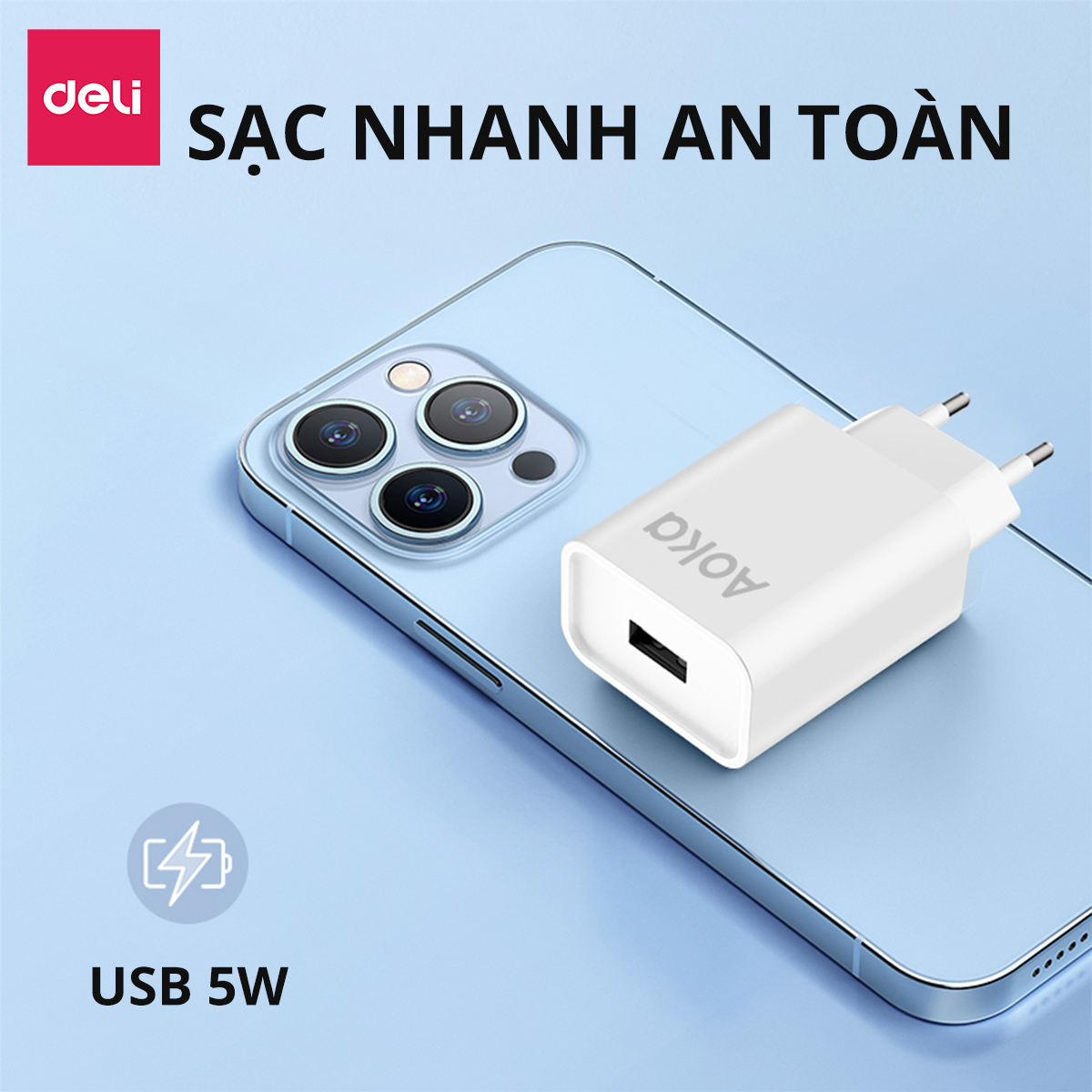 Củ Sạc Nhanh 2 Cổng AOKA by Deli Sạc Nhanh Cho Điện Thoại - Siêu Bền Chống Nóng Chống Cháy Nổ hàng chính hãng VS6011