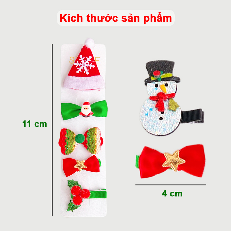 Set 5 kẹp tóc Noel đủ họa tiết đáng yêu màu xanh đỏ chủ đạo thoải mái phối đồ đi chơi Giáng sinh – NOEL004