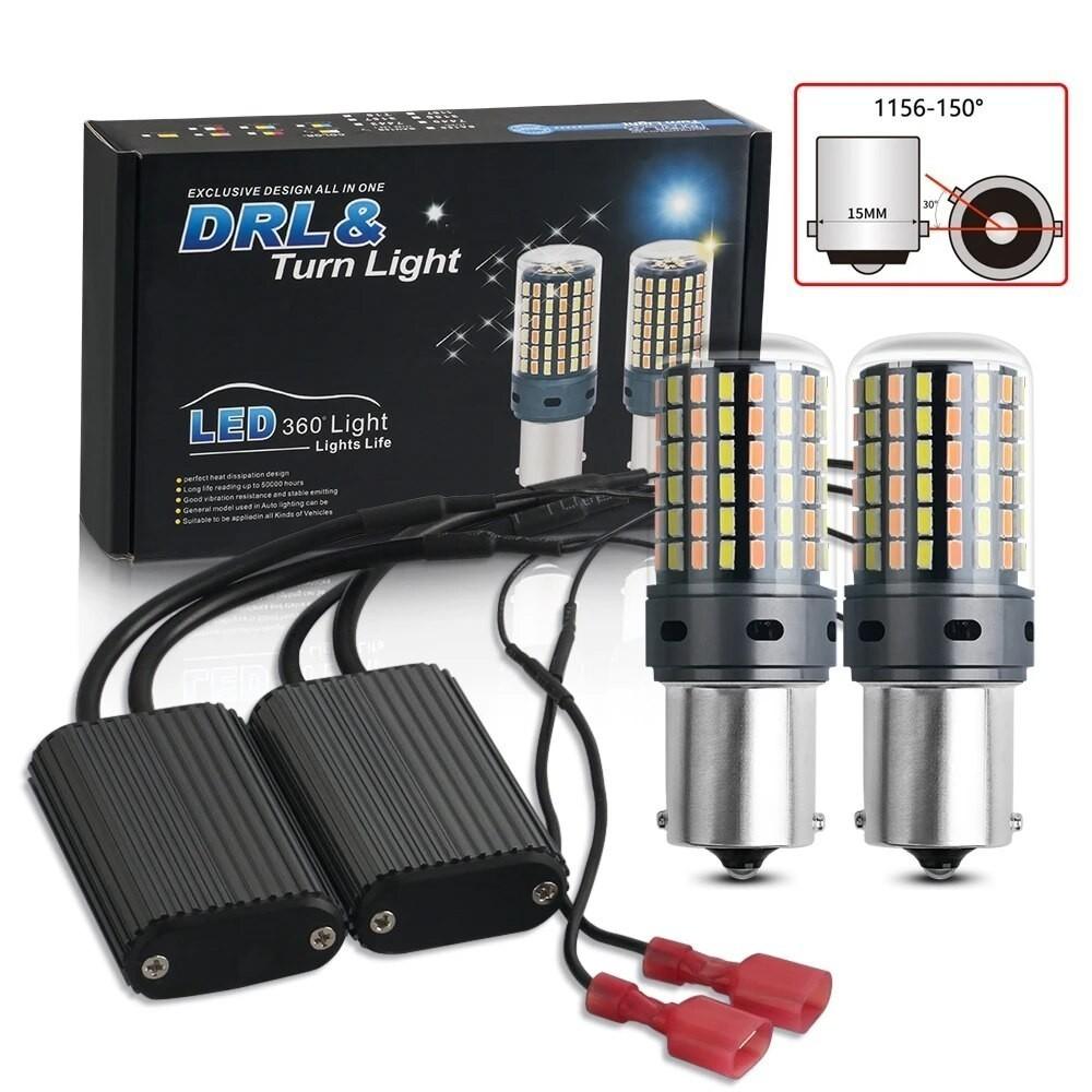 Hộp 2 Chiếc Xi Nhan CANBUS Không Lỗi 1156 P21W BA15S PY21W BAU15S 7440 W21W T20 3014 120SMD Xe DRL Nhan 2 Màu 2 Trong 1