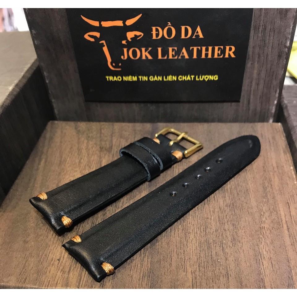 Dây Da Đồng Hồ DA Bò May Tay Jok Leather màu đen