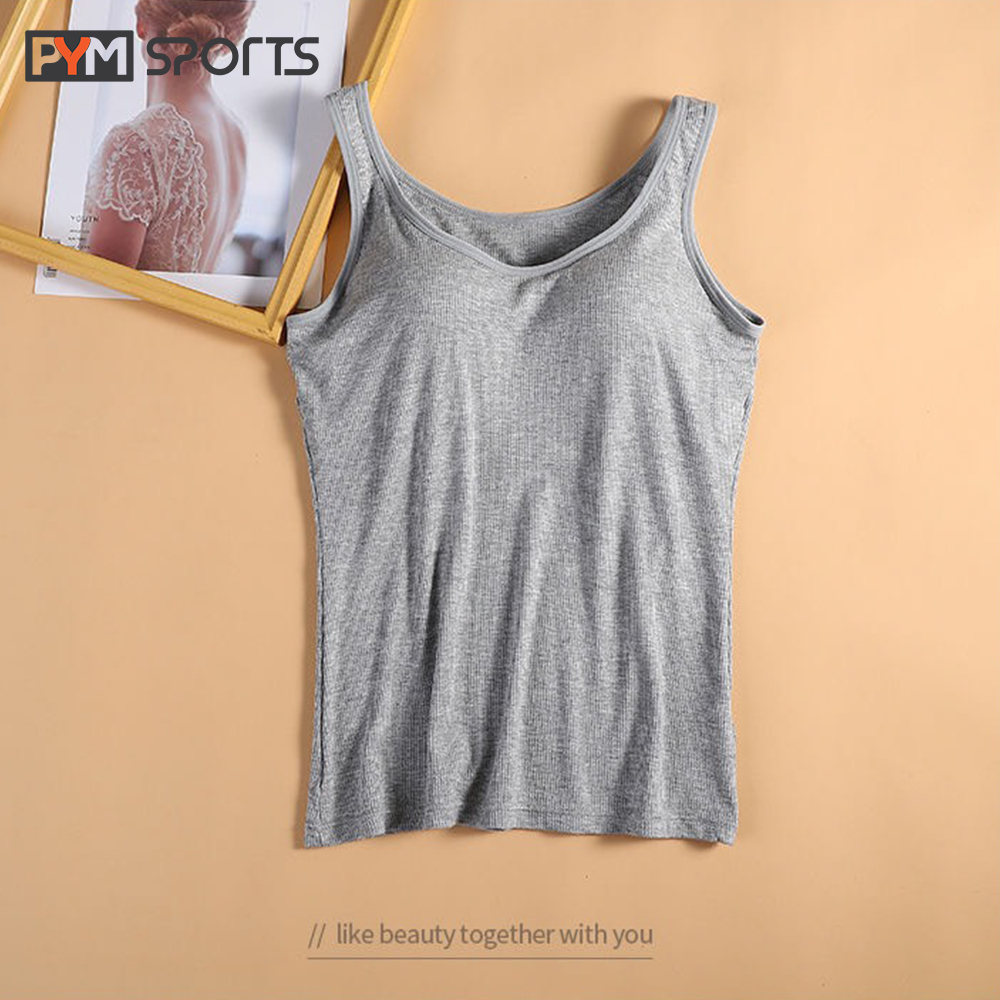 Áo Yoga cotton liền bra - áo cotton liền mút PYMSPORT - PYMBR046 thoáng mát, thoải mái, kèm bra , 7 màu cho bạn lựa chọn