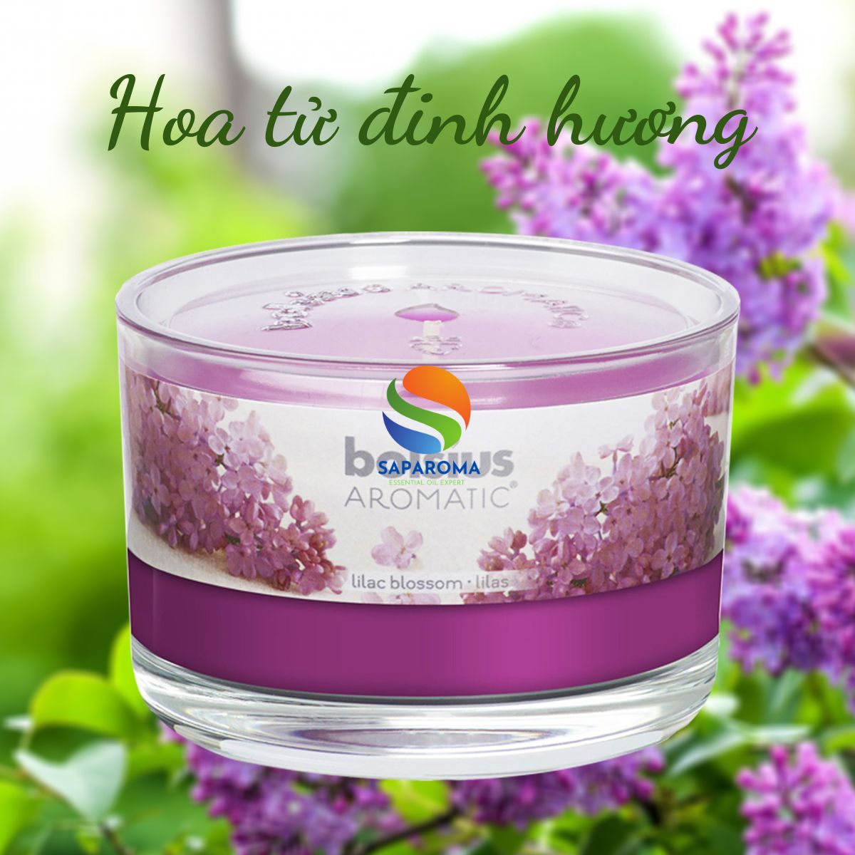 Ly nến thơm tinh dầu Bolsius Lilac Blossom 155g QT024875 - hoa tử đinh hương, nến trang trí, thơm phòng, thư giãn, Hỗ trợ khử mùi