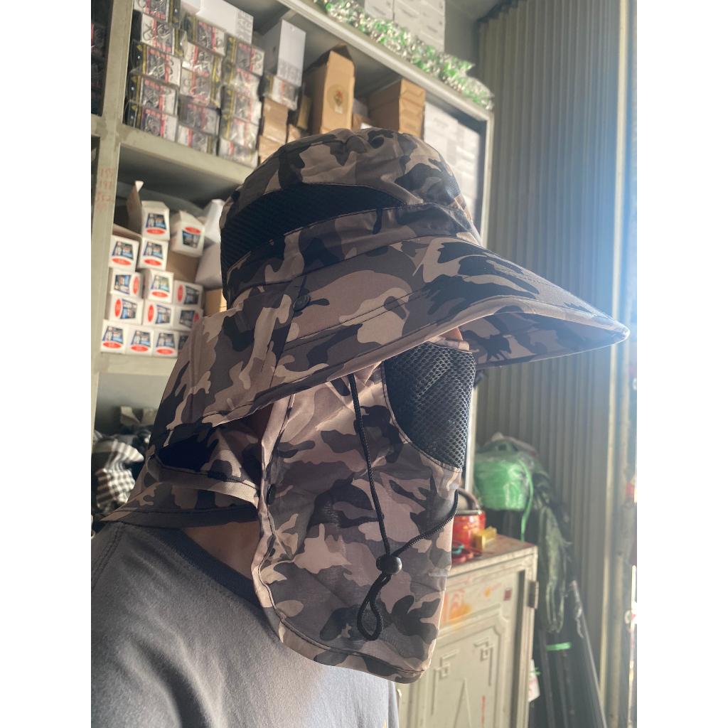 Mũ câu cá - Mũ chống nắng vành rộng - Nón đi nắng - Mũ chống nắng đi câu kèm khăn che gáy vải gió có thể tháo rời