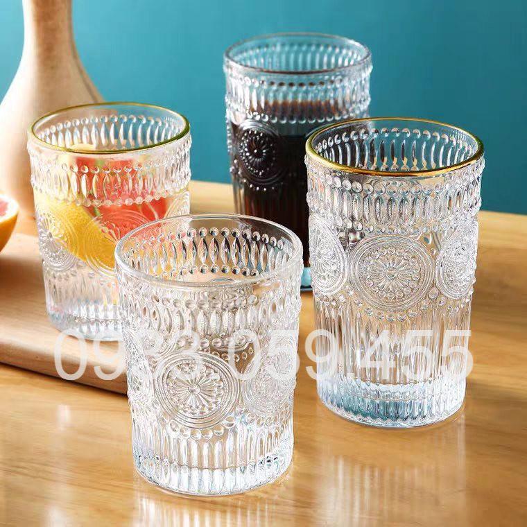 Ly thủy tinh uống rượu Tây pha lê viền nhũ vàng cao cấp, cốc uống rượu whisky Retro wine glass