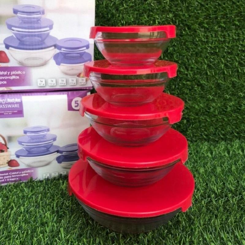 Bộ 5 Tô Bát Thủy Tinh Có Nắp Đậy Đựng Và Bảo Quản Thực Phẩm Rất Sạch sẽ và an Toàn