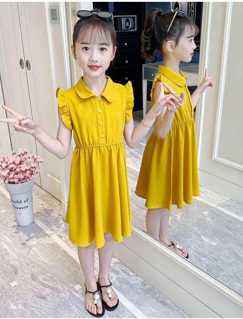 CHENGRUI Cô gái ăn mặc mùa hè 2023 váy công chúa phong cách tây cho trẻ em phiên bản Hàn Quốc Mid-Big Boy không tay màu ẩm váy