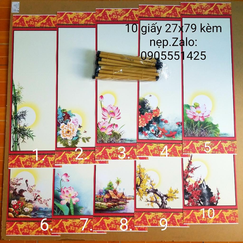 Set gồm 10 tờ giấy viết thư pháp KÈM 10 cặp nẹp treo kích thước 27cm x 79cm. Nghiêng, giấy, bút, mực thư pháp
