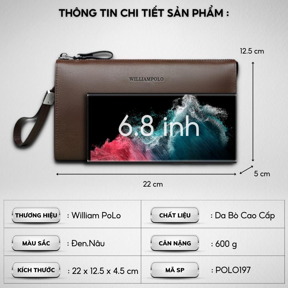Ví nam cầm tay WILLIAMPOLO,Chất liệu Da BÒ cao cấp chống thấm nước, thiết kế nhiều ngăn, kiểu dáng lịch sự-