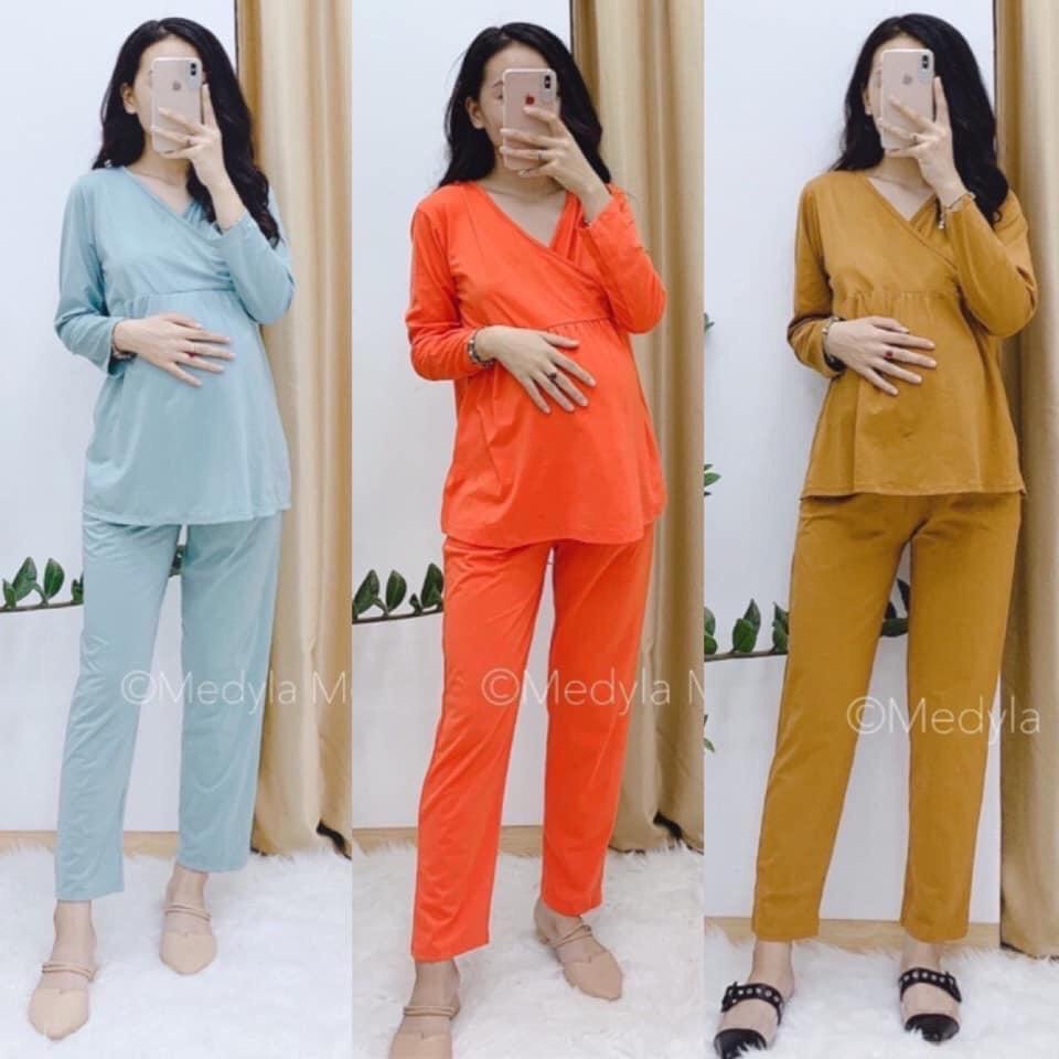 Bộ đồ bầu kết hợp sau sinh vạt chéo thuận lợi mặc bầu kết hợp sau sinh