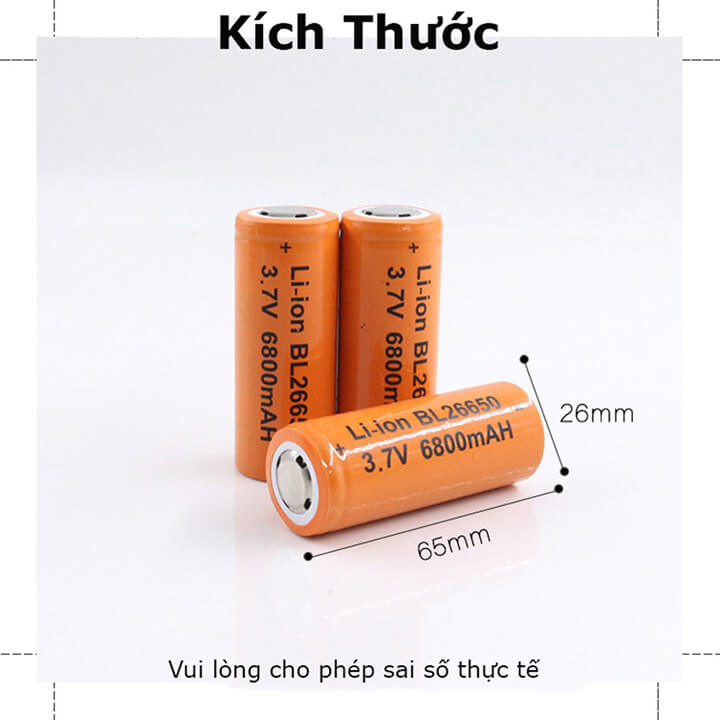 Pin 26650 Dung lượng 6800mAh 3.7v dòng xả 10A dùng cho quạt MINI,đèn pin,Tông Đơ,Sạc Dự phòng