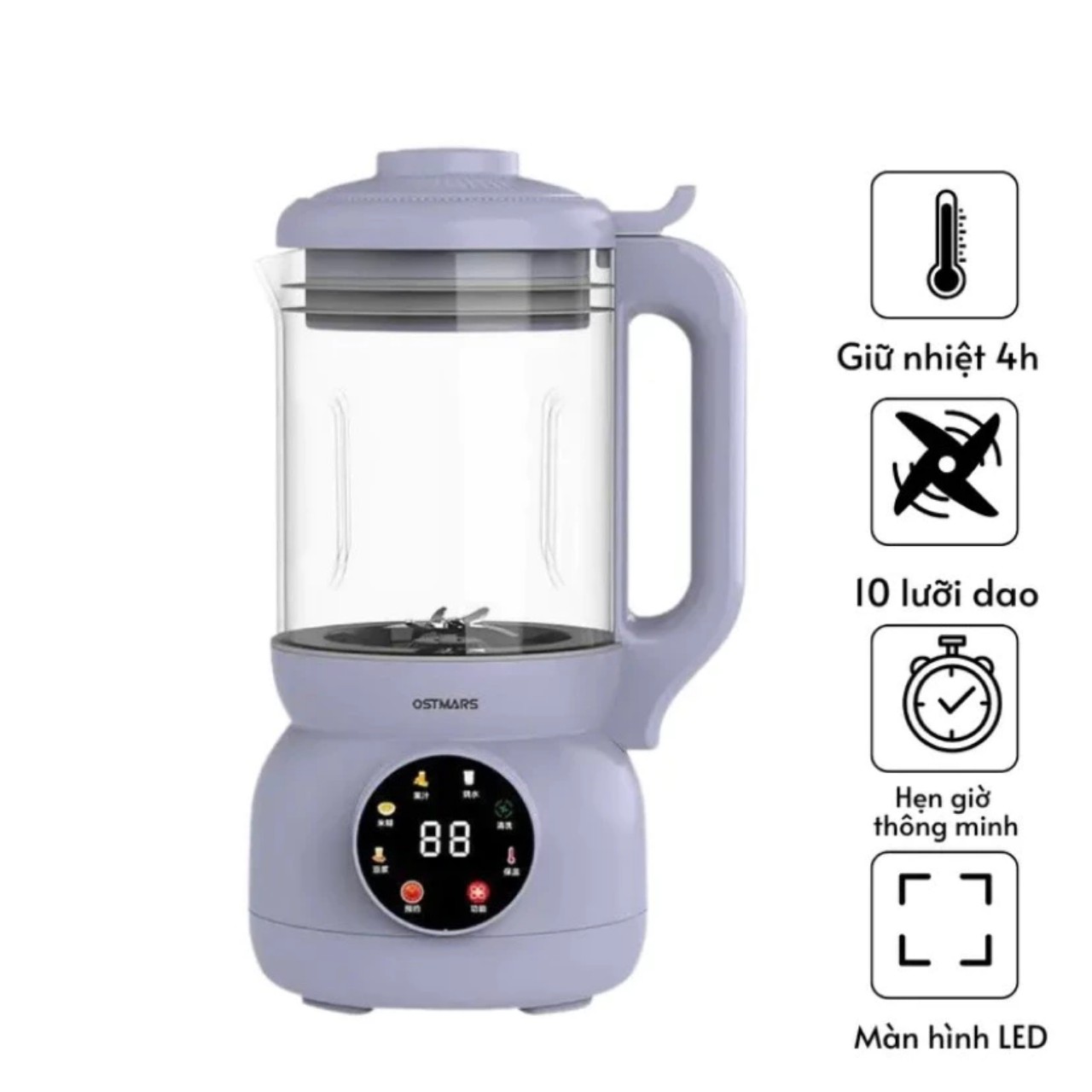 Máy Làm Sữa Hạt, Máy Nấu Sữa Hạt Cối Thủy Tinh OSTMARS Hàng Chính Hãng MINIIN 1100ml - 8 Chức Năng Xay Nấu Tiện Lợi - TẶNG KEM 2 CHAI THỦY TINH ĐỰNG SỮA HẠT