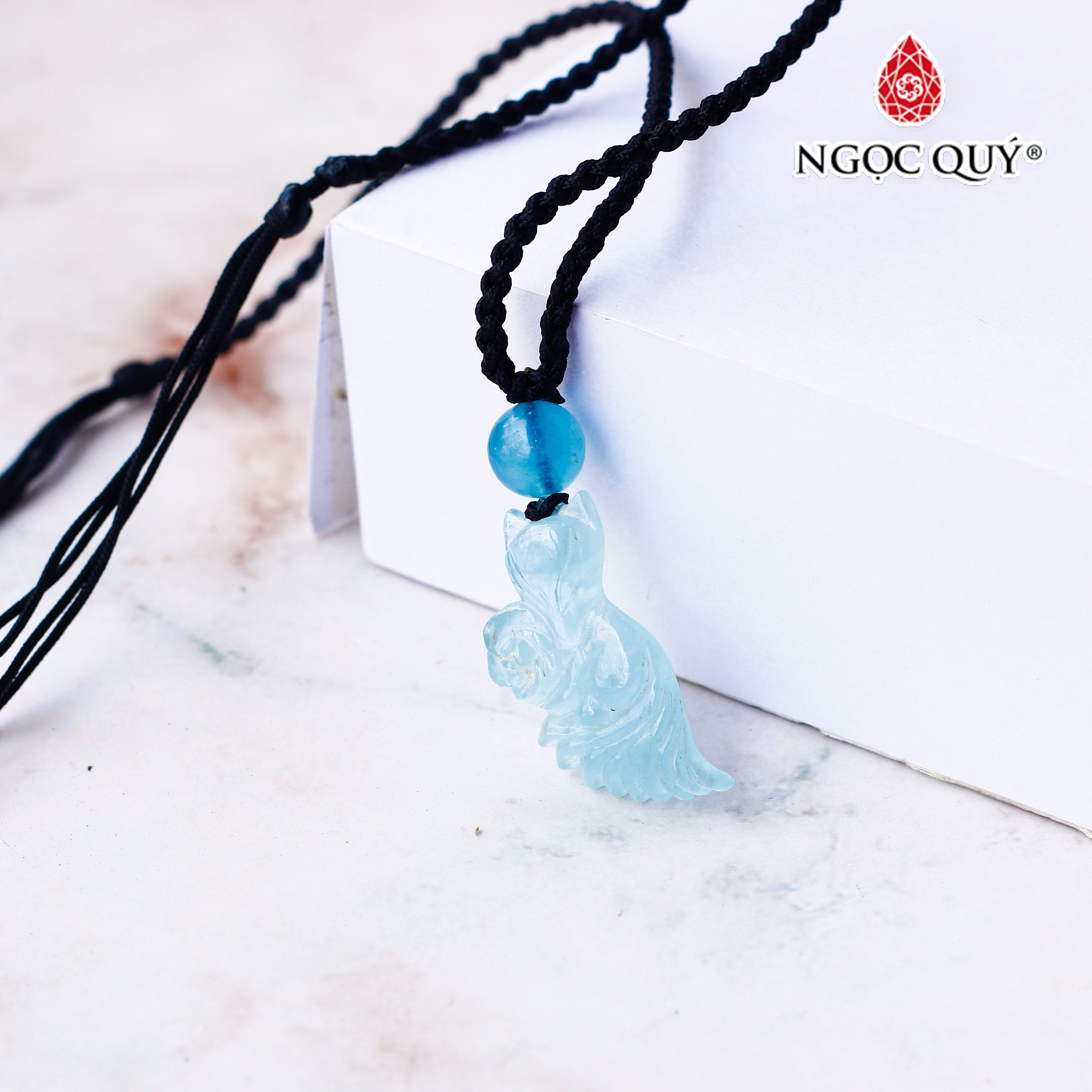 Mặt dây chuyền hồ ly 9 đuôi đá aquamarine hải lam ngọc - Ngọc Quý Gemstone