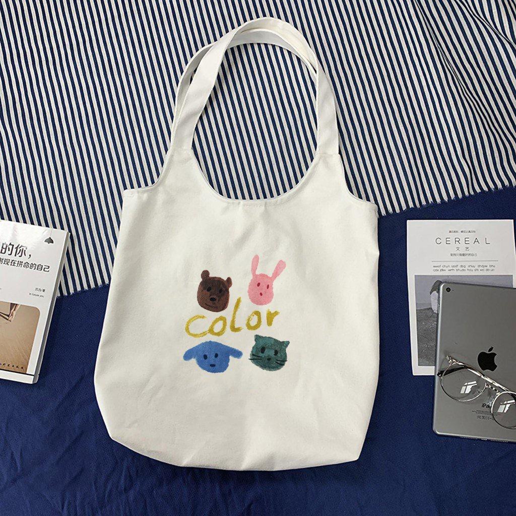 Túi Tote Vải In Color Gấu Mèo️ Túi Đeo Vai Vải Phong Cách Ulzzang TT 04