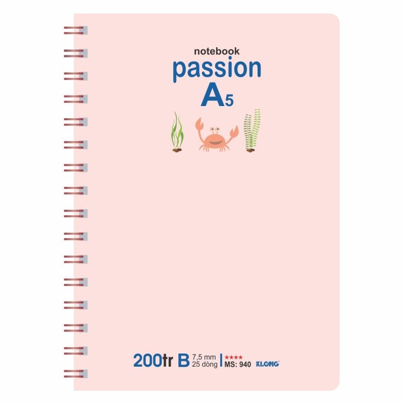 Sổ kẻ ngang lò xo kép Passion KLONG A5 200 trang 70/76; MS: 940