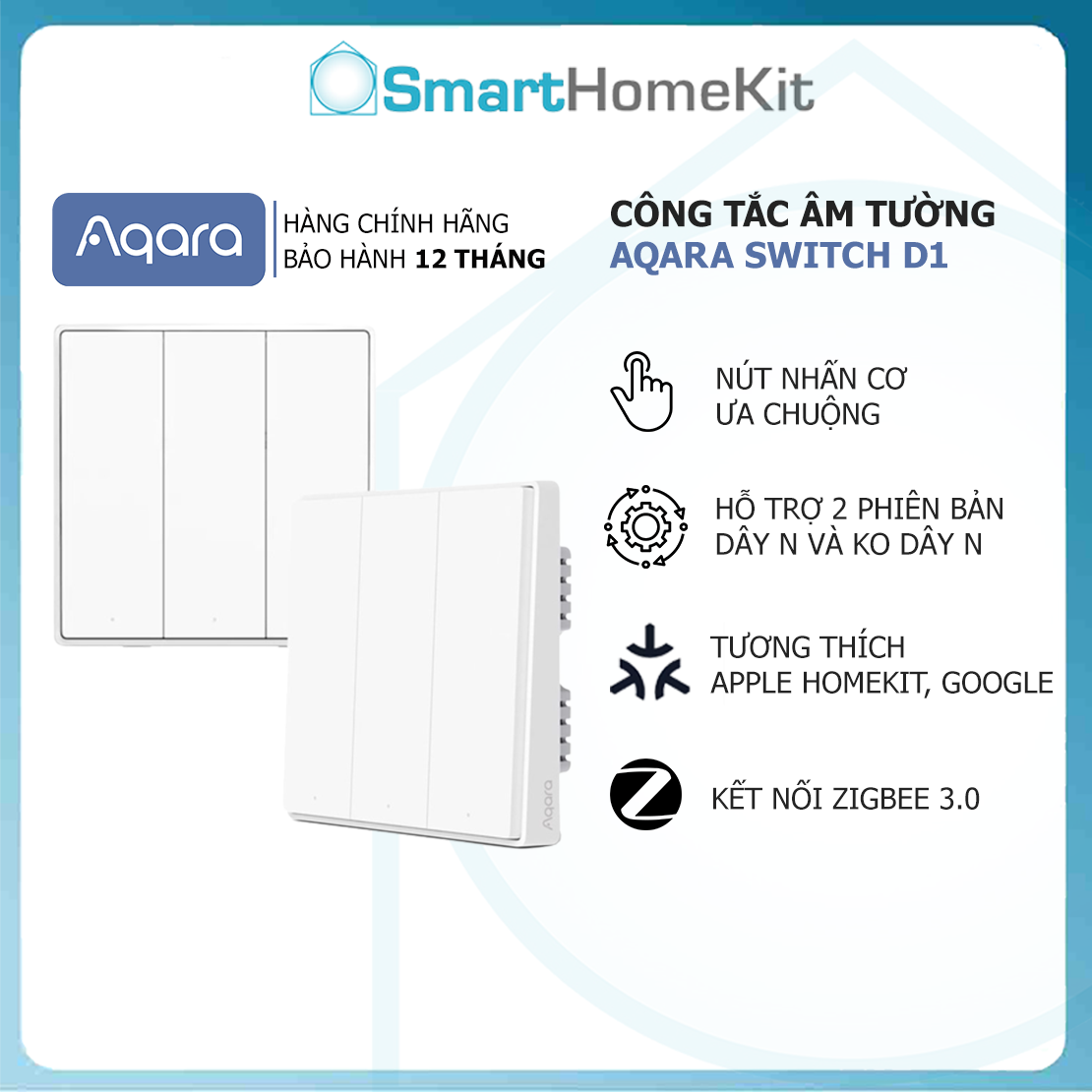 [Bản Quốc Tế] Công tắc thông minh Aqara D1 Smart Wall Switch - Bảo hành 1 năm - Hàng Chính Hãng