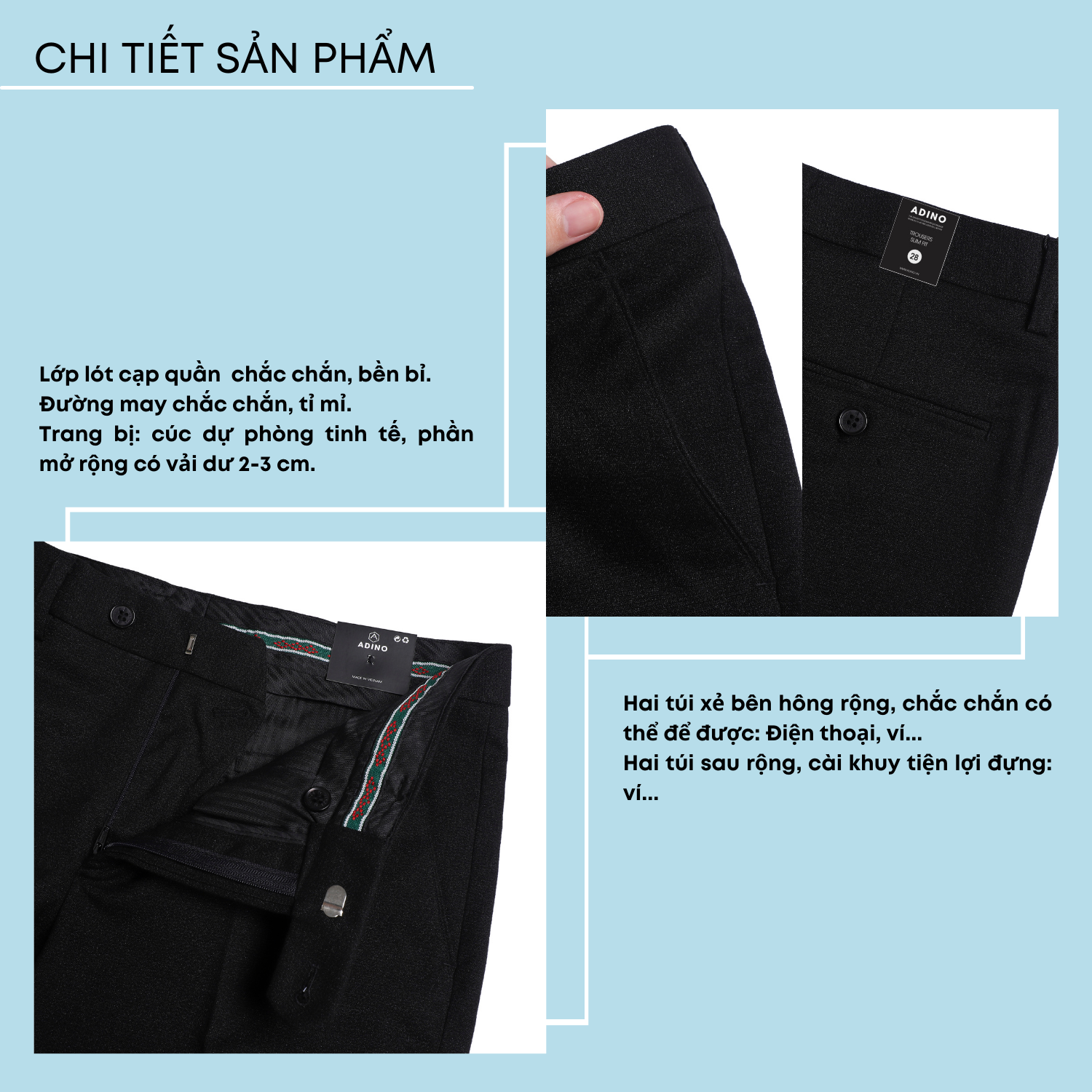 Quần âu nam màu đen ADINO vải rayon không bai xù dáng slimfit công sở trẻ trung QA143