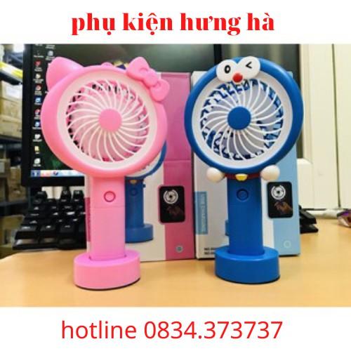 Quạt tích điện cầm tay có đèn hello kitty và doraemon có đèn để bàn