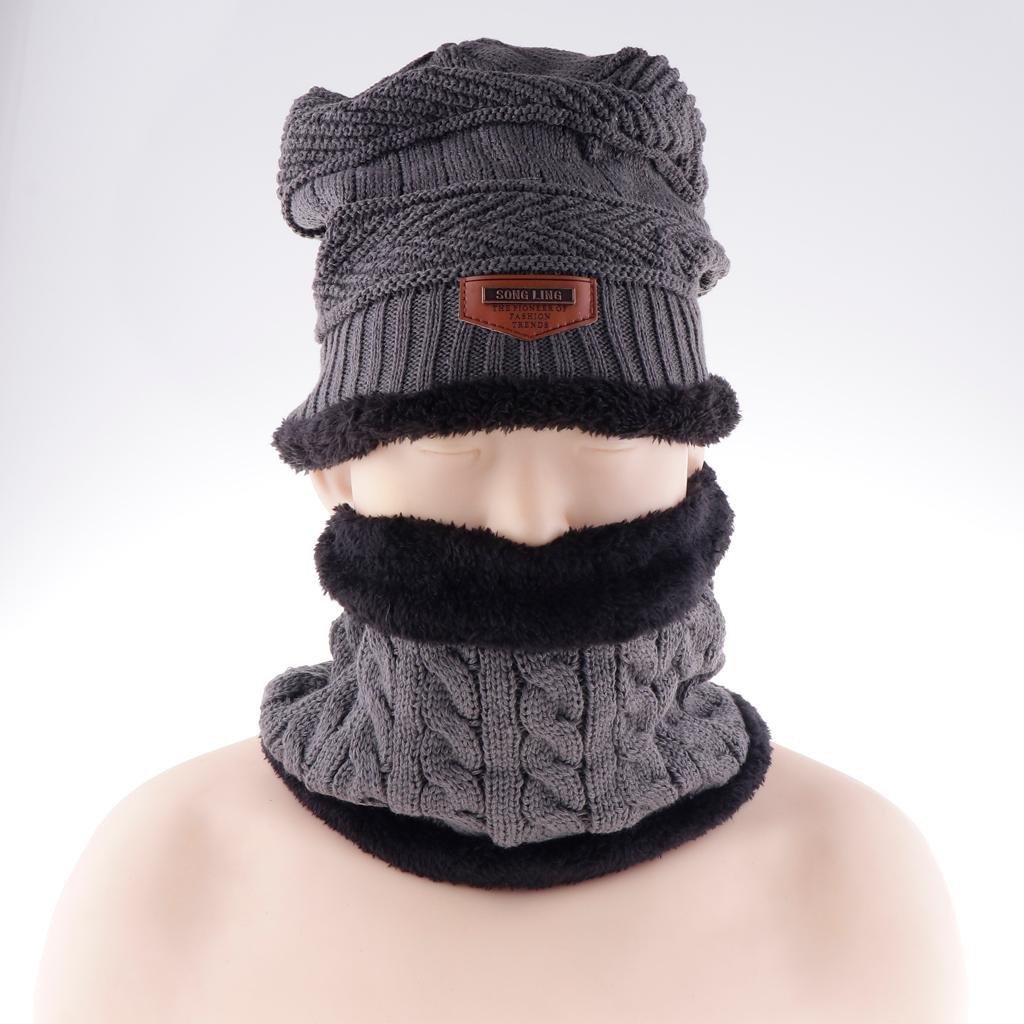 Women Mens Thick Warm Fleece Soft Winter Beanie Hat Scarf Skull Cap Set