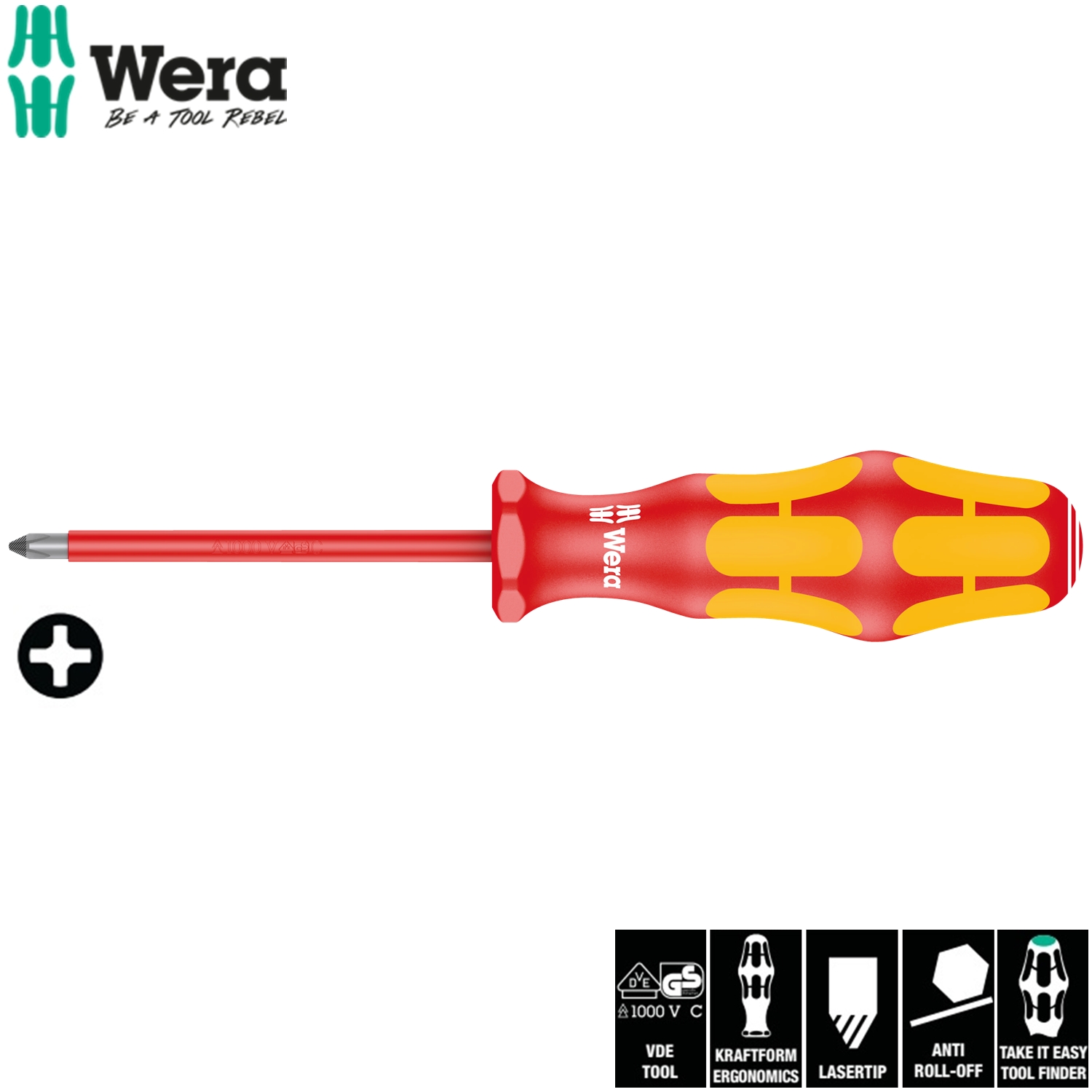 Tua vít 4 cạnh cách điện 162 i PH VDE , PH1 x80mm, Lasertip, Wera 05006152001