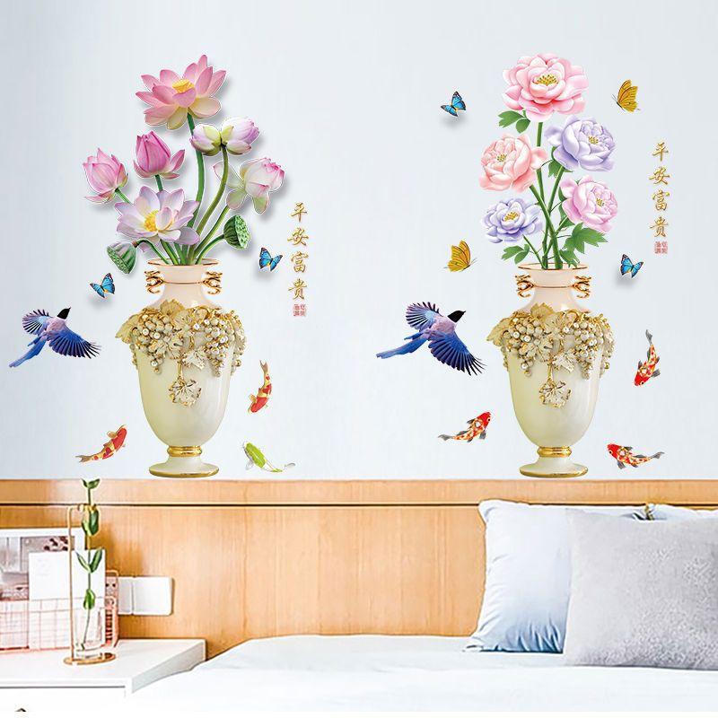 DECAL DÁN TƯỜNG COMBO BÌNH HOA HỒNG PHONG THỦY