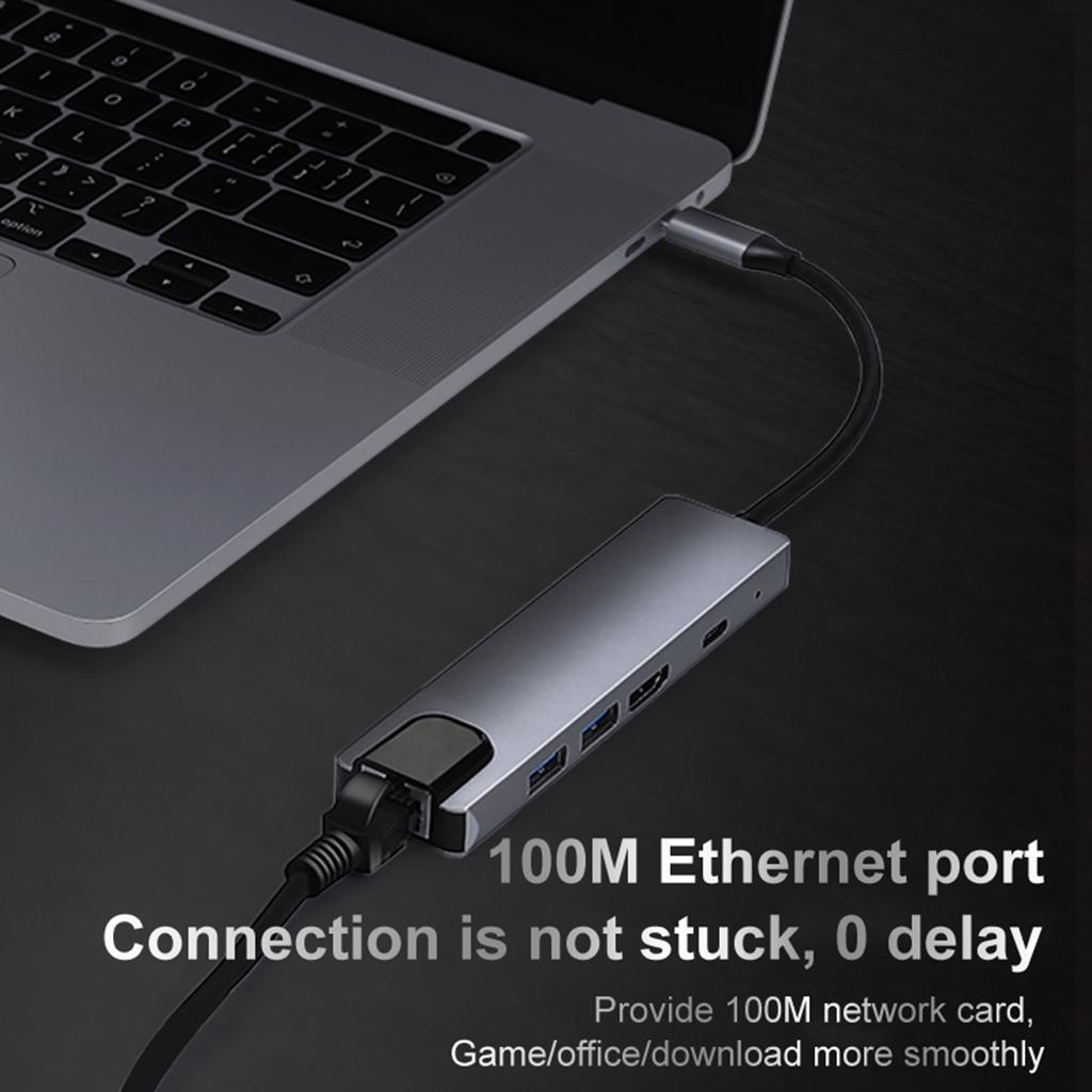 USB-C Type-C HUB to 2x USB 3.0 65W PD Charging Port Ethernet Rj45 Adapter