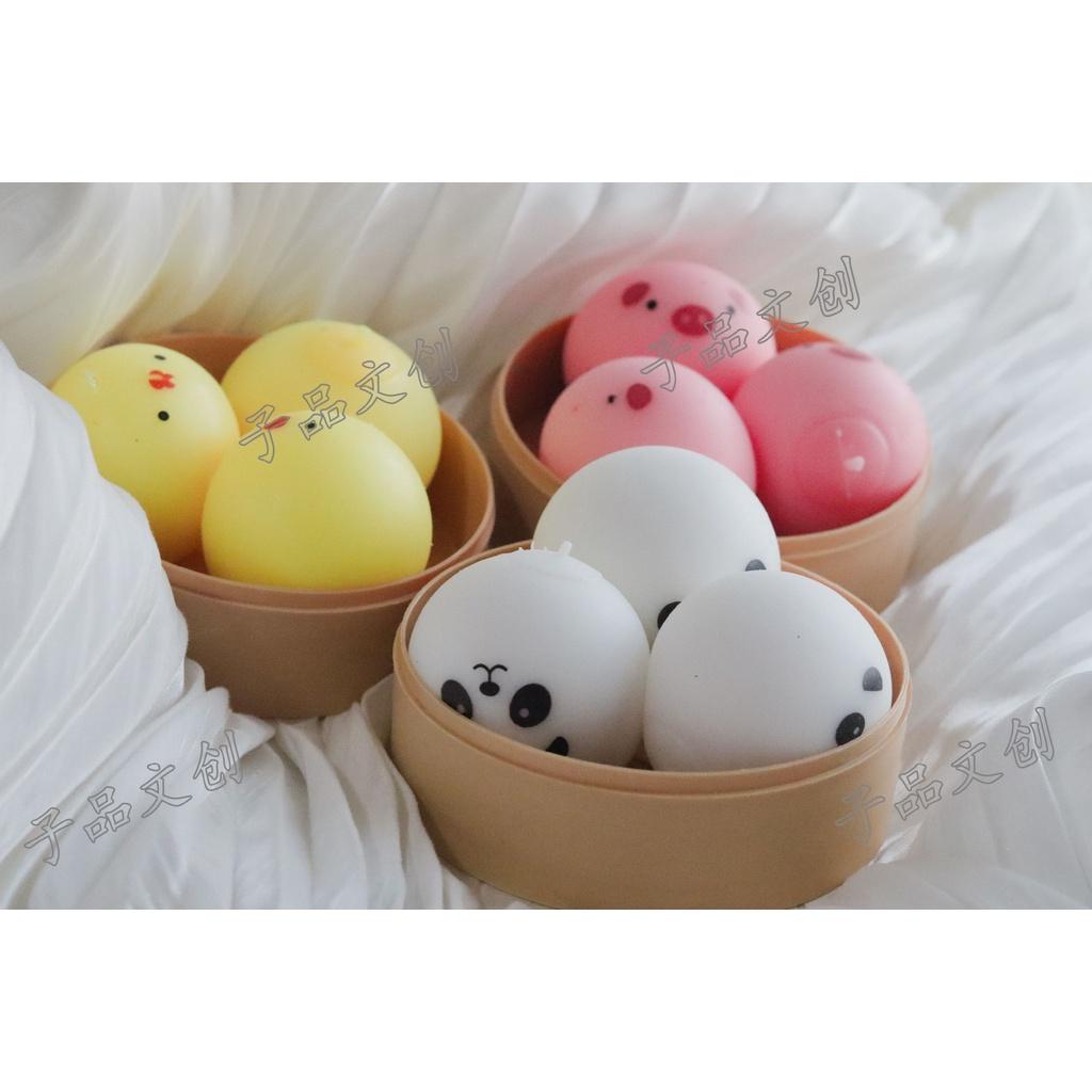 Bánh bao màn thầu squyshi mềm mại hộp 3 chiếc gấu trắng mặt hề đồ chơi bóp tay squishy