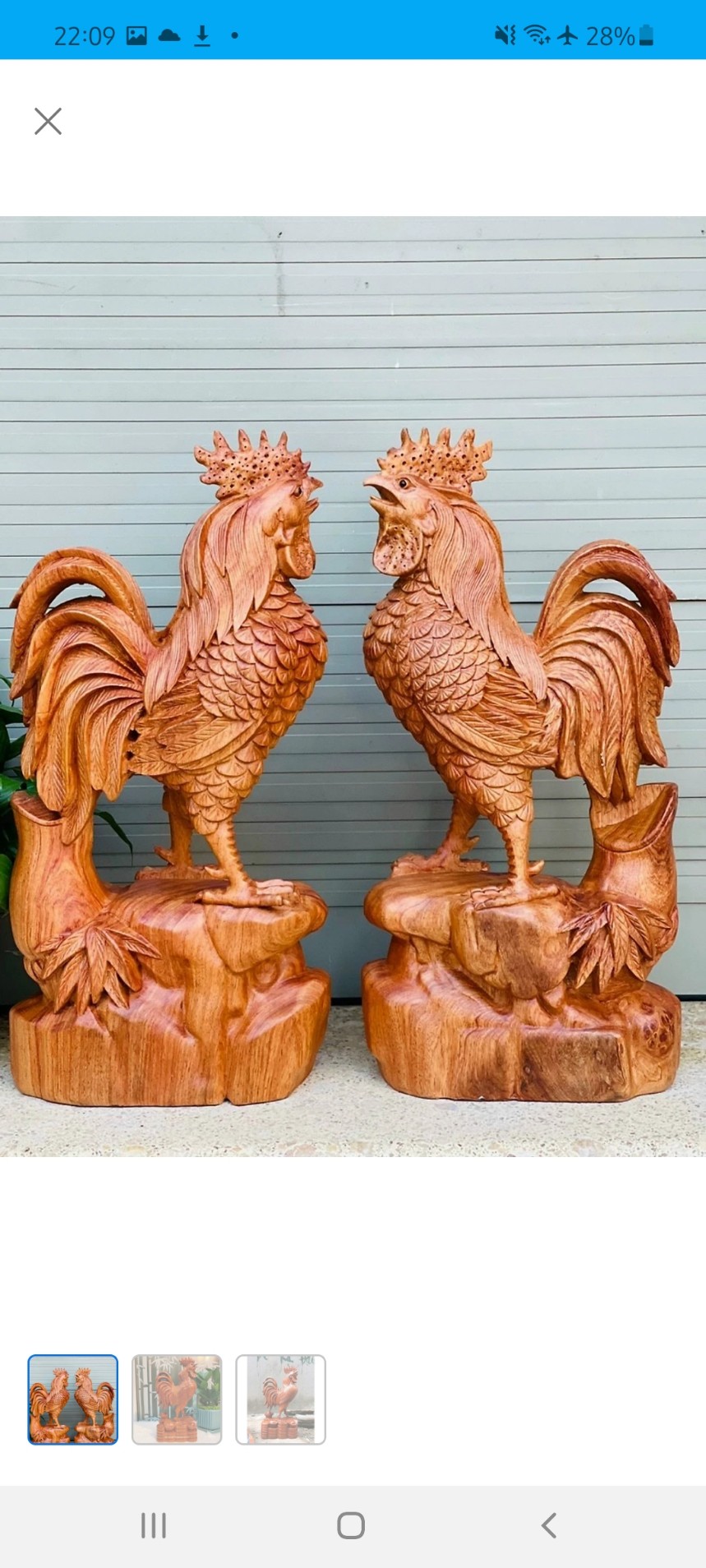 Tượng con Gà gỗ hương nguyên khối siêu đẹp cao 40cm