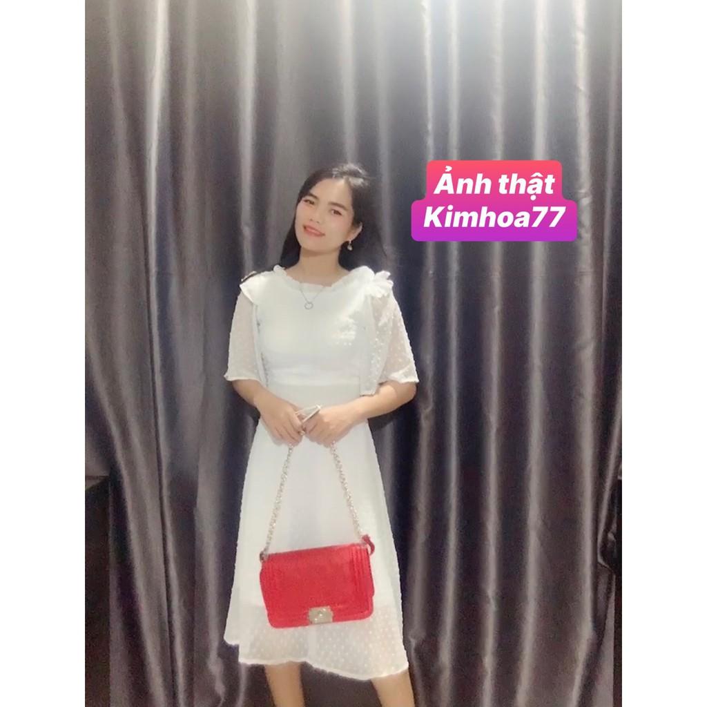 Đầm maxi đi biển chất voan bi cực hot 2 màu trắng đỏ freesize Kimhoa77